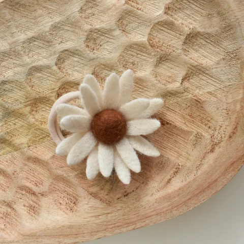 Haarelastiek - Wollen bloem creme
