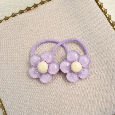 Haarelastiekjes - glitter bloem paars/geel